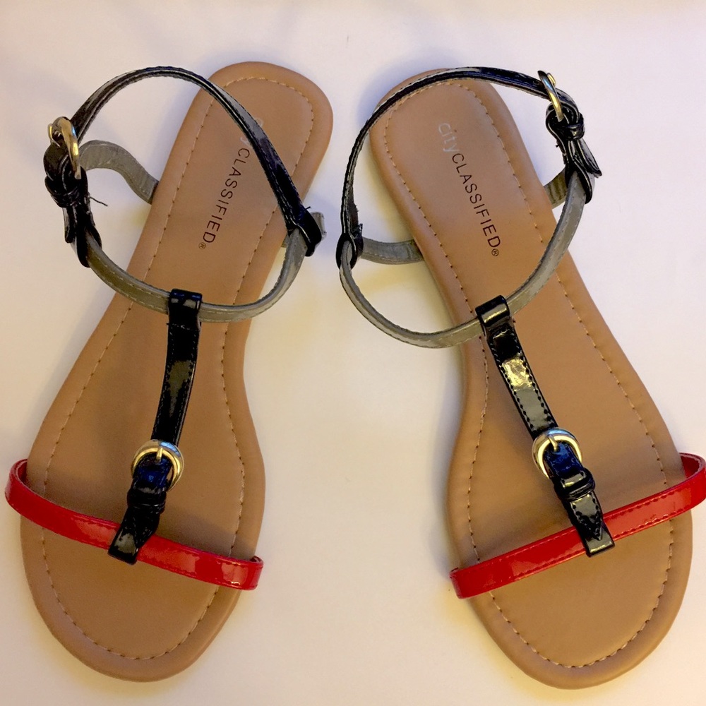 CityClassified Strappy Patent MultiColor Sandals